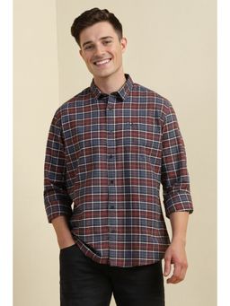 Allen Solly - Men Maroon Checks Slim Fit Casual Shirt