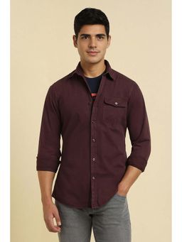 Allen Solly - Men Maroon Solid Slim Fit Casual Shirt