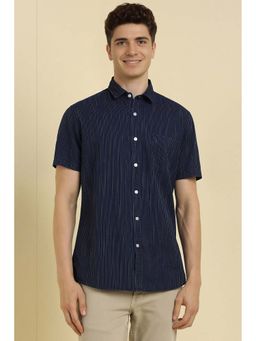 Allen Solly - Men Navy Blue Stripes Slim Fit Casual Shirt