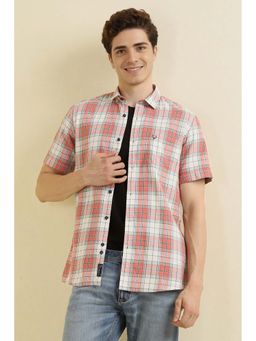 Allen Solly - Men Peach Checks Slim Fit Casual Shirt