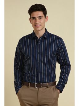 Allen Solly - Men Navy Blue Stripes Slim Fit Formal Shirt