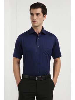 Allen Solly - Men Navy Blue Textured Regular Fit Formal Shirt