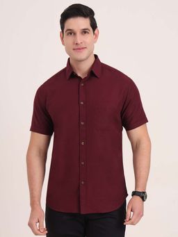 Greenfibre - Men Wine Solid Slim Fit Casual Shirt