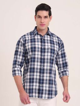 JadeBlue - Men Blue Checks Slim Fit Casual Shirt