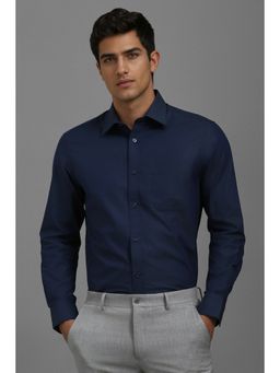 Louis Philippe - Men Navy Blue Textured Regular Fit Formal Shirt