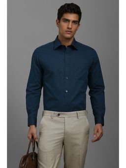 Louis Philippe - Men Navy Blue Textured Regular Fit Formal Shirt
