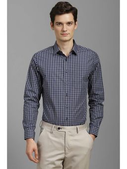 Louis Philippe - Men Navy Blue Checks Slim Fit Formal Shirt