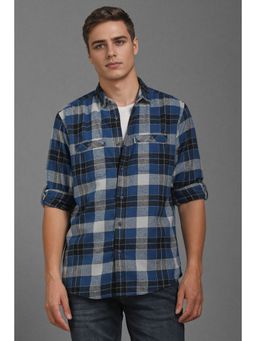 Louis Philippe - Men Blue Checks Slim Fit Casual Shirt