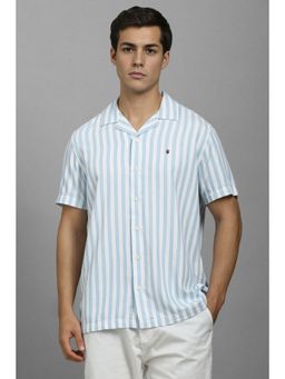Louis Philippe - Men Blue Stripes Slim Fit Casual Shirt