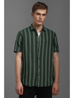 Louis Philippe - Men Green Stripes Slim Fit Casual Shirt