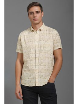 Louis Philippe - Men Cream Printed Slim Fit Casual Shirt
