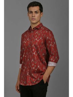 Louis Philippe - Men Red Printed Slim Fit Casual Shirt