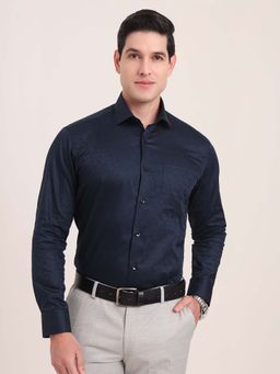 Metal - Men Navy Blue Printed Slim Fit Formal Shirt