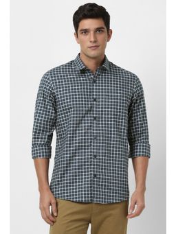 Peter England - Men Grey Checks Slim Fit Casual Shirt