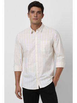 Peter England - Men Beige Stripes Slim Fit Casual Shirt