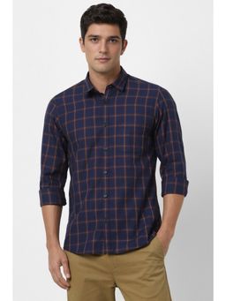 Peter England - Men Navy Blue Checks Slim Fit Casual Shirt