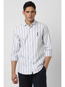 Peter England - Men White Stripes Slim Fit Casual Shirt