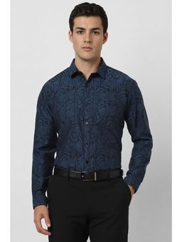 Van Heusen - Men Navy Blue Printed Slim Fit Casual Shirt