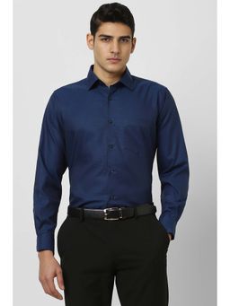 Van Heusen - Men Navy Blue Textured Regular Fit Formal Shirt
