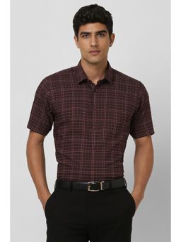 Van Heusen - Men Maroon Checks Regular Fit Formal Shirt