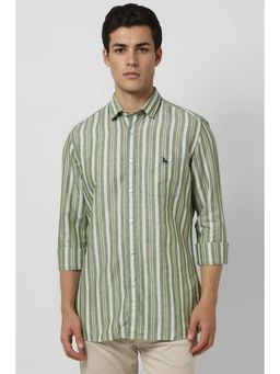 Van Heusen - Men Green Stripes Slim Fit Casual Shirt