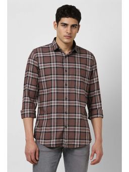 Van Heusen - Men Brown Checks Slim Fit Casual Shirt