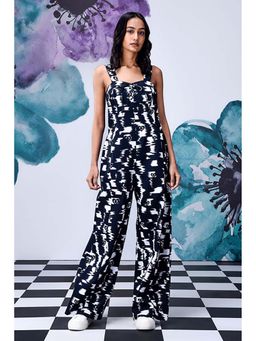 Genes Lecoanet Hemant - Black Cotton Square Neck Abstract Jumpsuits