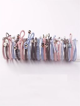 OOMPH - Pack of 25 Blue, Pink & Brown Pearl & Beads Rubber Band Ponytail Holder (Pack of 25)