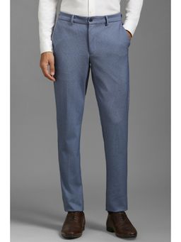 Louis Philippe - Men Blue Slim Tapered Fit Textured Flat Front Formal Trouser