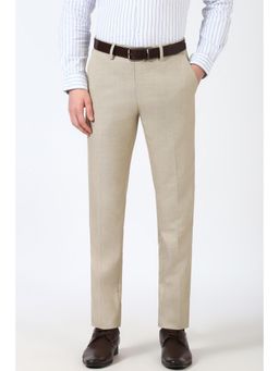 Peter England - Men Beige Textured Slim Fit Trouser