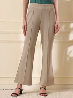 FITHUB - Women Beige Solid Formal Trouser