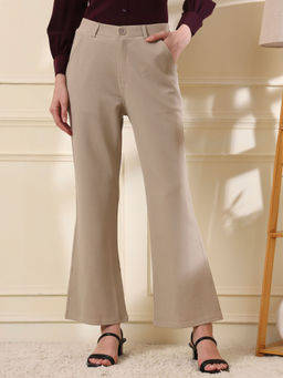 FITHUB - Women Beige Solid Casual Trouser