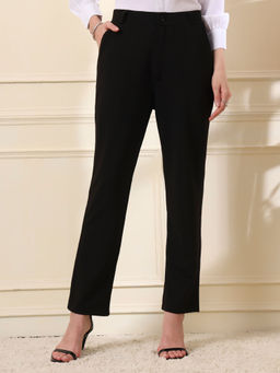 FITHUB - Women Black Solid Formal Trouser