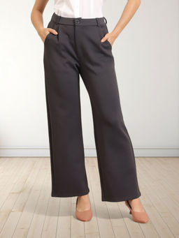 FITHUB - Women Grey Solid Casual Trouser