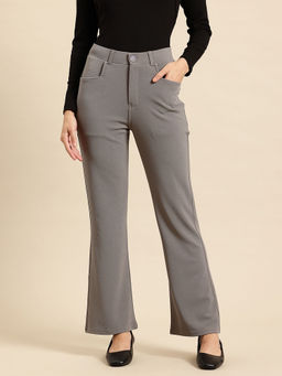 FITHUB - Women Grey Solid Formal Trouser