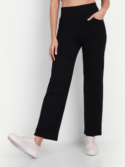 BROADSTAR - Women Black Solid Casual Stretchable Trouser