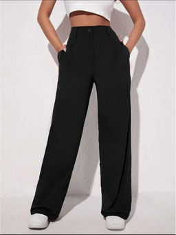 BROADSTAR - Women Black Solid Casual Stretchable Trouser