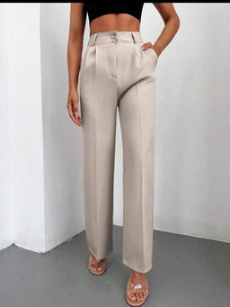 BROADSTAR - Women Beige Pleated Casual Stretchable Trouser