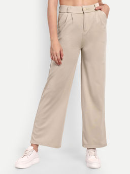 BROADSTAR - Women Beige Pleated Casual Stretchable Trouser