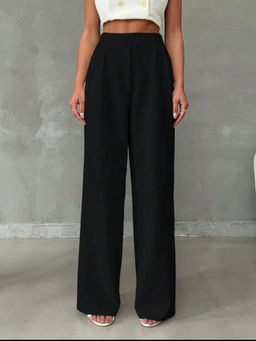 BROADSTAR - Women Black Pleated Casual Stretchable Trouser