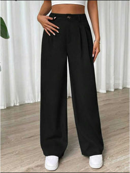 BROADSTAR - Women Black Pleated Casual Stretchable Trouser