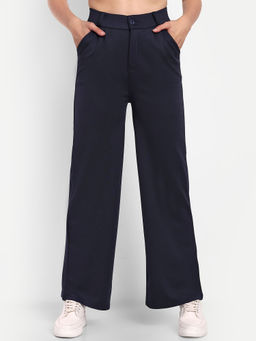 BROADSTAR - Women Navy Blue Pleated Casual Stretchable Trouser