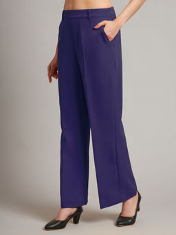 BRINNS - Women Indigo Solid Formal Trouser