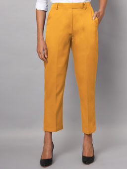 BRINNS - Women Mustard Solid Formal Trouser