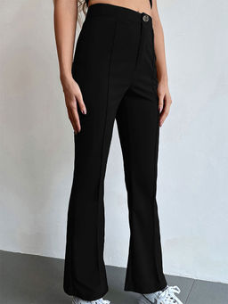 Outzidr - Women Black Solid Casual Trouser