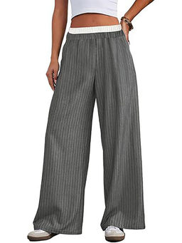 Outzidr - Women Grey Stripes Casual Trouser