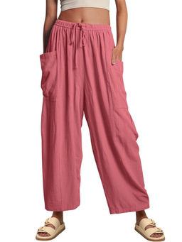Outzidr - Women Pink Solid Casual Trouser