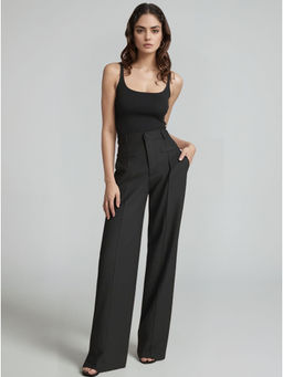 Outzidr - Women Black Solid Casual Trouser