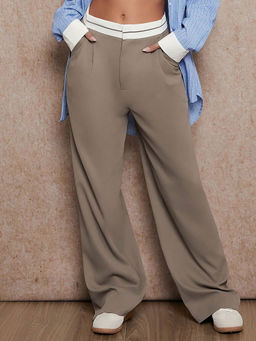 Outzidr - Women Khaki Solid Casual Trouser