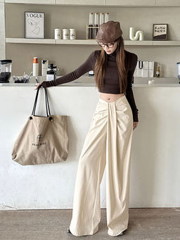 Outzidr - Women Cream Solid Casual Trouser